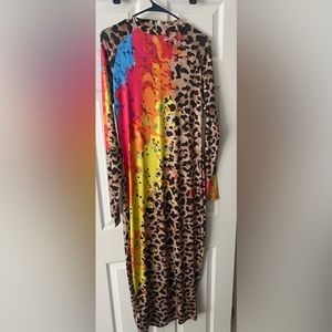 Cheetah print with rainbow streak maxi dress